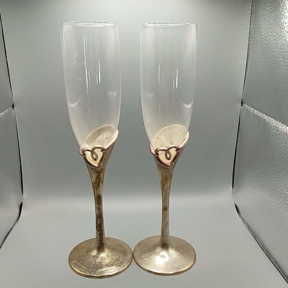 Lenox Silver Plate Hearts Wedding Flutes - Set of 2